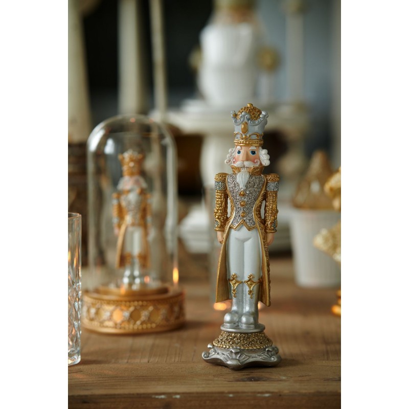 Statua schiaccianoci oro e bianco in resina - h. 26 cm - clayre and eef